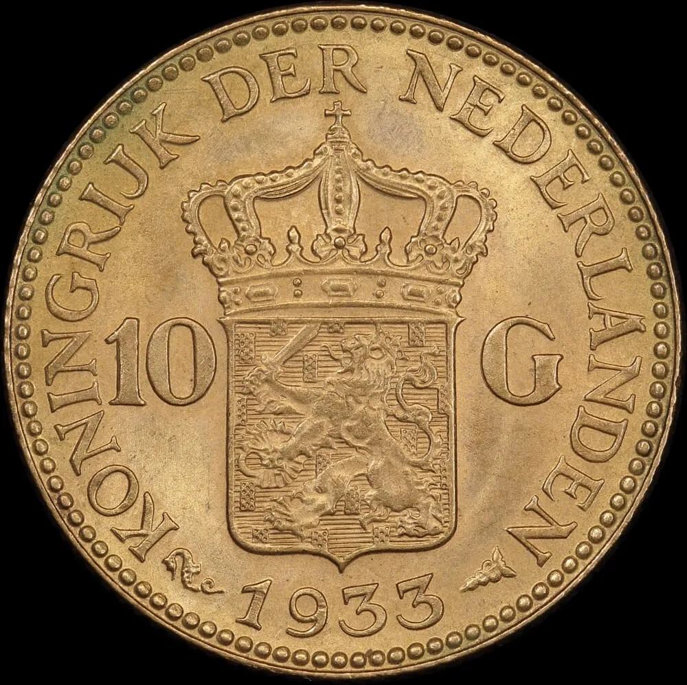 Netherlands 1933 Gold 10 Guilders KM#162 Uncirculated product image