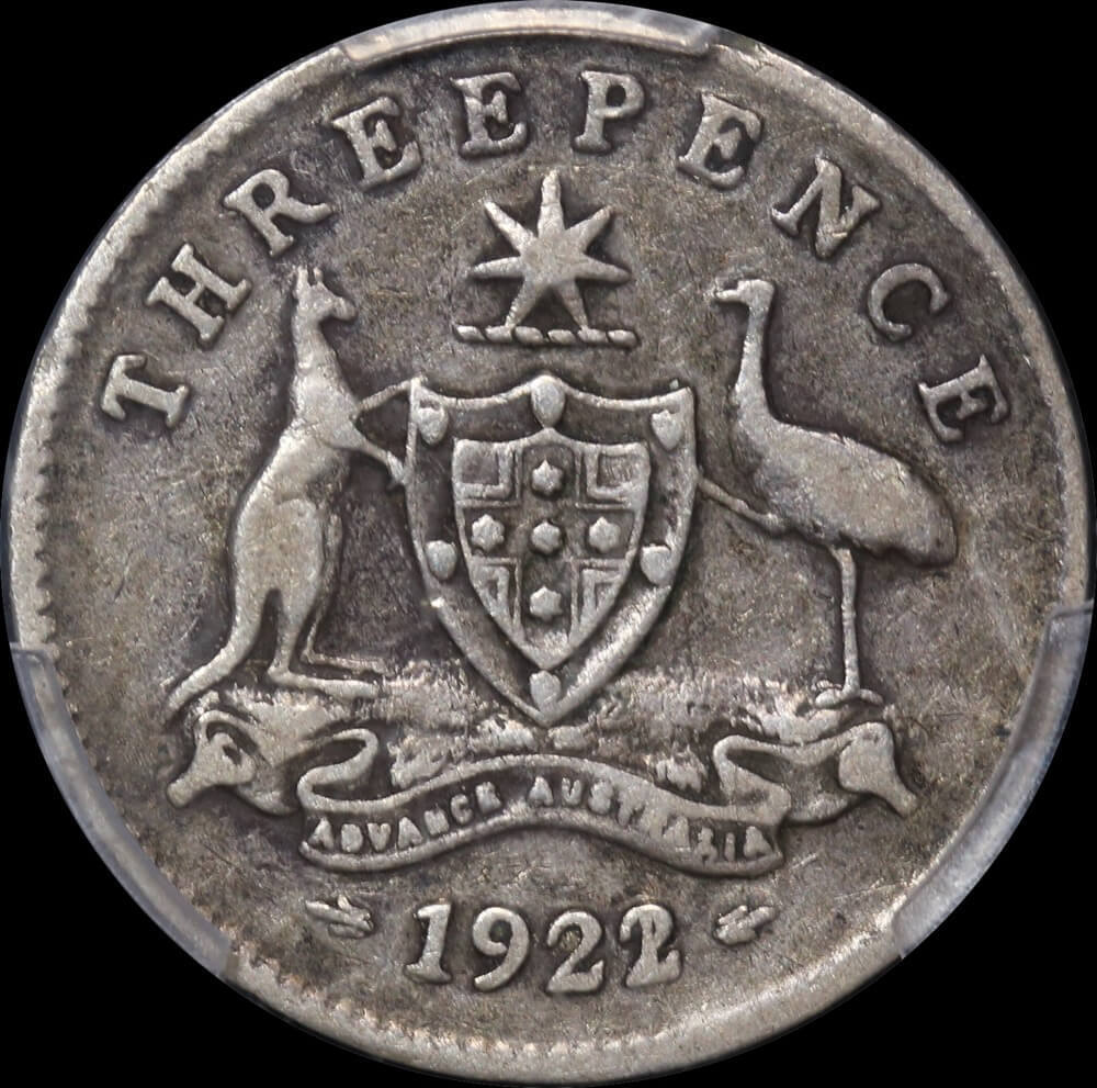 1922/21 Overdate Threepence PCGS F12 product image